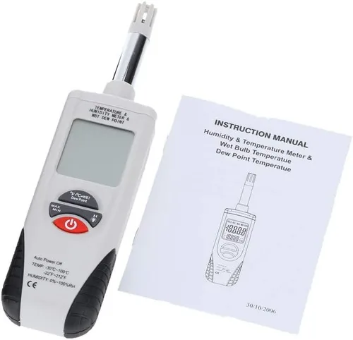 Miniatura 5 de Psicrómetro digital, mini termómetro higrómetro portátil, medidor de temperatura y humedad con punto de rocío/temperatura de bombilla húmeda y rango
