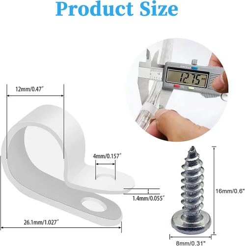 Miniatura 4 de Paquete de 50 clips para luz de cuerda de 1/2 pulgada, clips para cable y alambre con abrazadera, clips de montaje estilo P con tornillos de acero