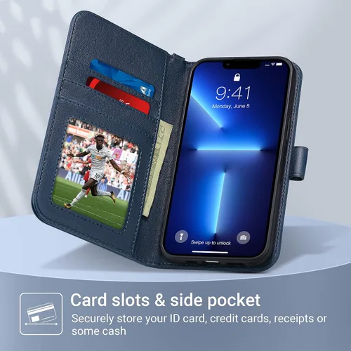 Miniatura 2 de ULAK Funda tipo cartera compatible con iPhone 13 para hombres, funda protectora con tapa de piel PU premium y función de caballete con tarjetero