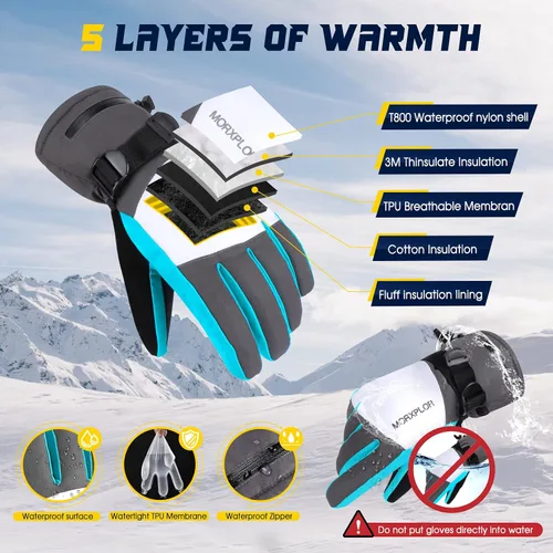 Miniatura 3 de Guantes de nieve para hombres y mujeres, 3M Thinsulate aislados, guantes de snowboard cálidos, impermeables, resistentes al viento, para pantalla