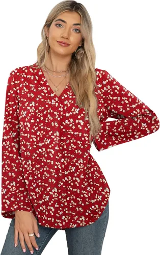 Miniatura 3 de QUEZHU Blusas de manga 34 para mujer, estilo casual, elegante, de gasa, cuello en V, blusas