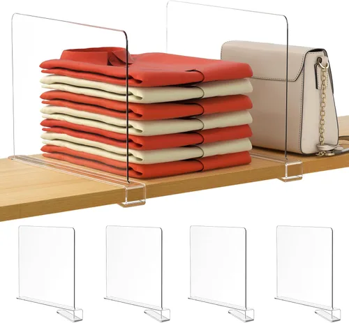 Miniatura 21 de HBlife 12 piezas de divisores de estante de acrílico transparente, organizador vertical de bolsos para armario, perfecto para suéteres, camisas