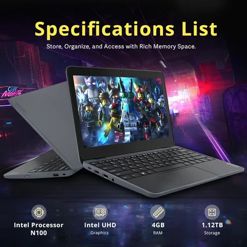 Miniatura 3 de Lenovo Laptop HD de 100 W Gen 4 de 11.6 pulgadas, procesador Intel N100, 4 GB LPDDR5, almacenamiento de 1.12 TB (128 GB SSD + 1 TB Docking Station)