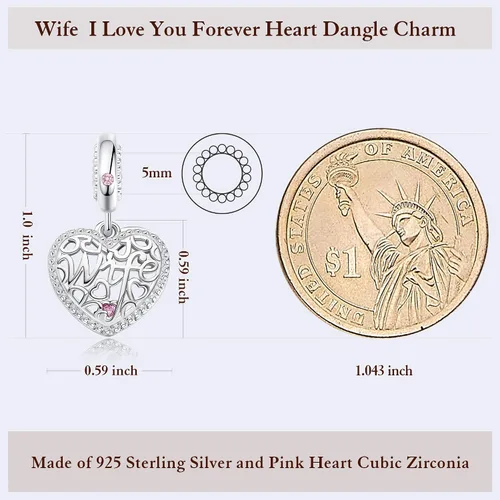 Miniatura 2 de ASELFAD I Love You Forever Heart Sterling Silver Wife Charms for Bracelets Best Anniversary Christmas Mothers Day Valentines Day Gifts for Wife from