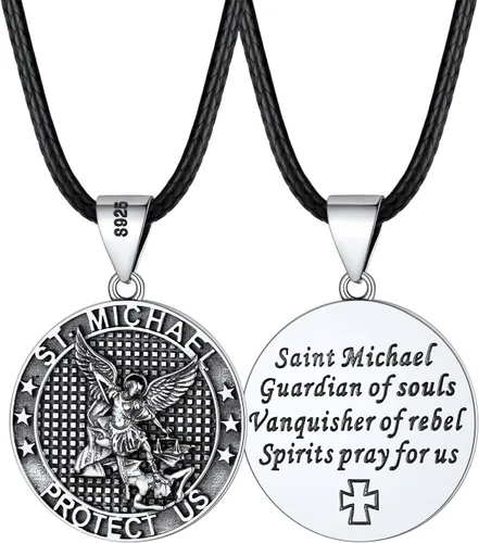 Miniatura 10 de FaithHeart Collar de San Miguel, acero inoxidable, chapado en oro de 18 quilates, amuleto colgante de San Miguel Arcángel para hombres y mujeres
