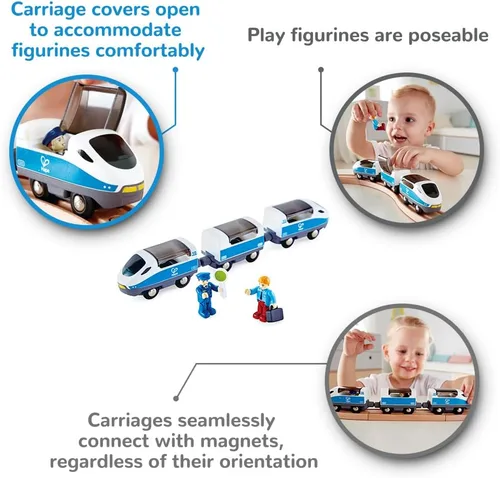 Miniatura 2 de Hape E3728 - Juguete de tren interurbano, juego de juguetes de tren para niños con accesorios, 3 carros magnéticos de apertura/cerrar, figuras