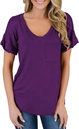 Miniatura 3 de Miholl Camiseta holgada, informal, de manga corta, con cuello en V, para mujer