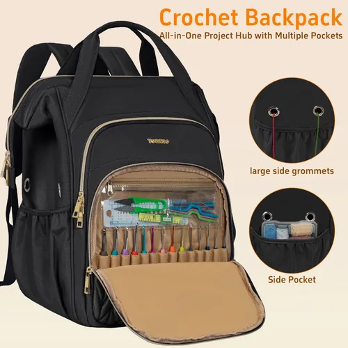 Miniatura 4 de Mochila para hacer punto, organizador grande de bolsa de ganchillo, organizador de almacenamiento de hilo resistente al agua, soporte de hilo