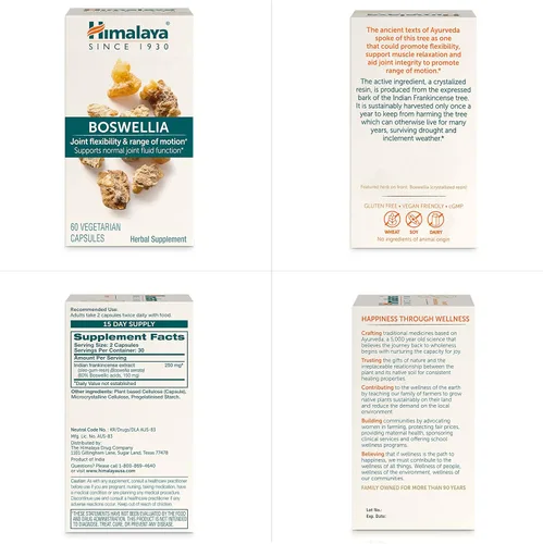 Miniatura 6 de Himalaya Cápsulas de extracto de Boswellia, Boswellia Serrata, suplemento de Boswellia, apoyo articular para movilidad y flexibilidad, suplemento
