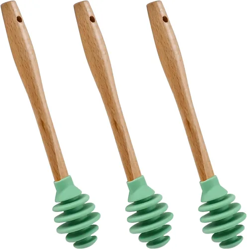 Enenes Palitos de silicona para la miel, 3 cucharas de miel antigoteo con diseño en espiral con varilla agitadora, dispensador libre de BPA de grado
