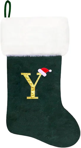 Miniatura 13 de Calcetines de Navidad bordados de 20 pulgadas con monograma, terciopelo negro con puño de felpa blanca supersuave, adornos clásicos para decoración