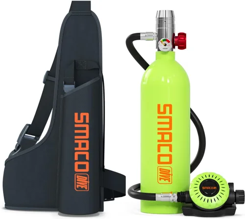 Miniatura 11 de SMACO Mini tanque de buceo 1L Tanque de buceo pequeño hasta 20 minutos Tiempo de buceo Tanque de aire portátil para pulmón Buceo Kit de cilindro