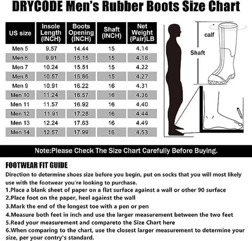 Miniatura 6 de DRYCODE Botas de goma para hombre para todas las estaciones, botas de lluvia impermeables con vástago de acero, de neopreno de 0.197in