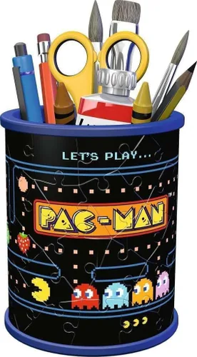 Ravensburger 3D Puzzle 11276 11276-Utensilo Pac-Man - Soporte para bolígrafos de 54 piezas para fanáticos de Pac-Man a partir de 6 años, organizador