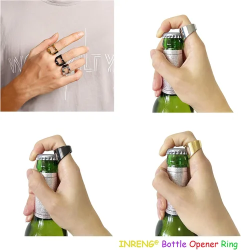Miniatura 2 de INRENG - Anillo de acero inoxidable con abridor de botellas, para hombres y mujeres