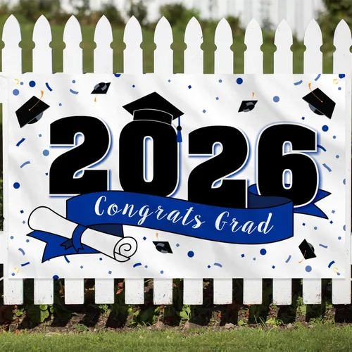 Decoraciones de fiesta de graduación de felicitaciones 2026 – Cartel de fondo grande colgante de la clase de 2026, decoración de letrero de Gard Azul