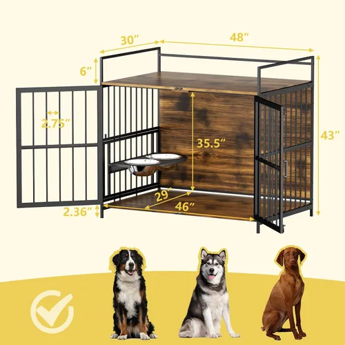 Miniatura 2 de ROOMTEC Jaula para Perros Estilo Mueble para Perros Grandes de Interior Super Resistente y Duradera con 2 Cuencos de Acero Inoxidable
