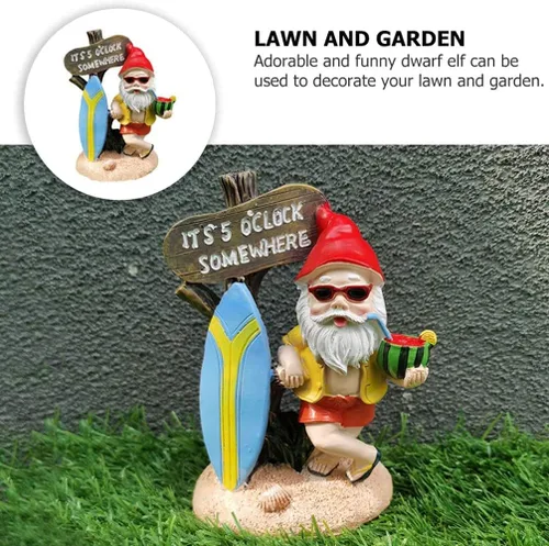 Miniatura 4 de Estatua divertida de gnomos de jardín para exteriores, decoración de resina de las 5 en punto, resistente a la intemperie, regalo de humor