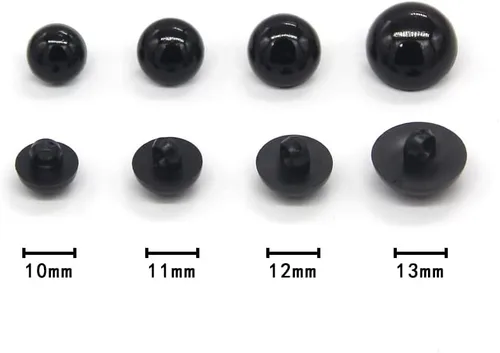 Miniatura 6 de 100 botones de seguridad negros de 0.394 pulgadas, cuentas redondas de plástico sólido abovedado, para ropa, camisas, faldas, abrigos, para juguetes