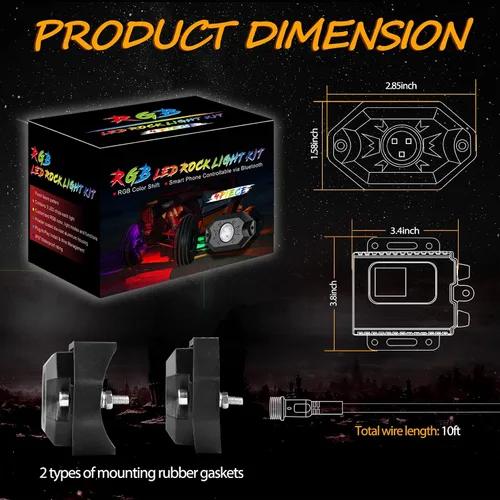 Miniatura 2 de Niwaker - Kits de luces de roca RGB, 4 cápsulas de luces LED RGB con control Bluetooth, luces LED de neón multicolor para camiones, ATV, UTV, SUV