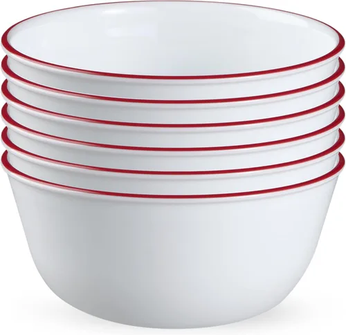 Corelle Vitrelle - Juego de 6 cuencos de vidrio, para sopa, cereal y postre, juego de vajilla de cuencos resistente a las astillas y ligero, rojo