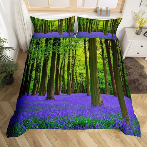 Miniatura 3 de Erosebridal Funda de edredón lavanda para niños, niñas, adultos, mujeres, funda de edredón de árboles verdes, tamaño individual, juego de ropa