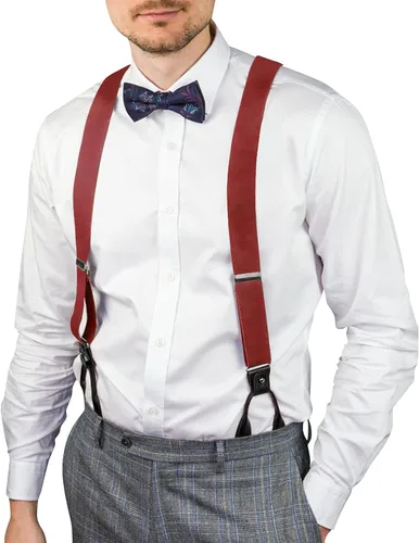 Miniatura 13 de AWAYTR Tirantes de botón marrón para hombre, tirantes elásticos ajustables en forma de Y