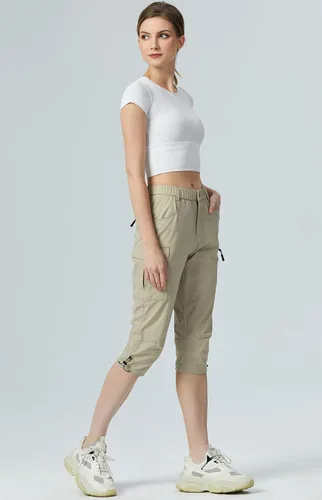 Miniatura 4 de Kuenlun Top Pantalones capri de senderismo para mujer, ligeros, de secado rápido, para viajes al aire libre, UPF 50, resistentes al agua