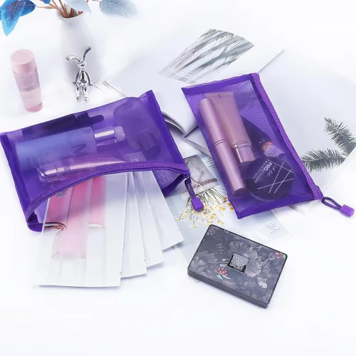 Miniatura 6 de 12 piezas de bolsas de malla con cierre de nylon, bolsas de cosméticos de malla, estuches para lápices, bolsas de viaje multiusos para cosméticos