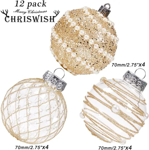 Miniatura 2 de 12 unidades de esferas de Navidad de adorno de 2.76 pulgadas, irrompibles, de plástico transparente, grandes, decoración para árbol de Navidad, Rosa