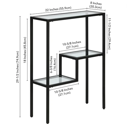 Miniatura 3 de Henn&Hart Mesa rectangular de vidrio estrecha de 22 pulgadas, mesa de entrada, mesa de sofá con estante de vidrio de dos niveles para entrada, sala
