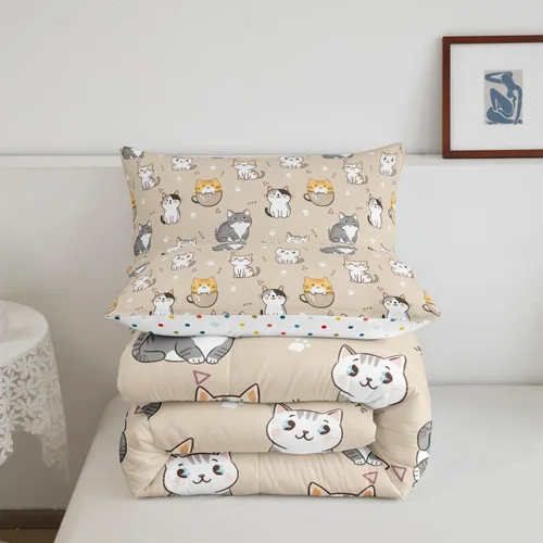 Miniatura 5 de Erosebridal Juego de edredón de tamaño matrimonial con diseño de gatos y gatos, lindo juego de ropa de cama Kawaii para niñas y niños