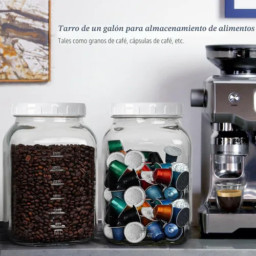 Miniatura 4 de Paquete de 2 tarros de vidrio transparente de boca ancha de 1 galón con tapa, tapa de rosca hermética resistente con junta de silicona - tarro Mason