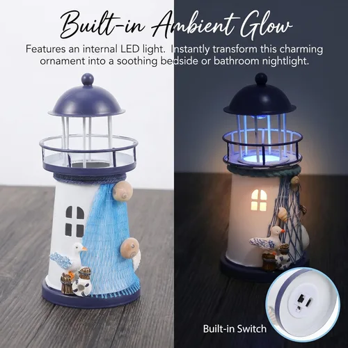 Miniatura 3 de BESPORTBLE Decoración de faro náutico, pequeño faro, adorno costero, estilo mediterráneo, decoración LED, centro de mesa, modelo de playa