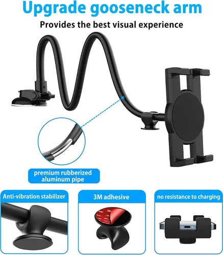 Miniatura 5 de Soporte de tablet para parabrisas de automóvil [brazo flexible de cuello de cisne de 13 pulgadas] Soporte de tableta de súper succión para automóvil