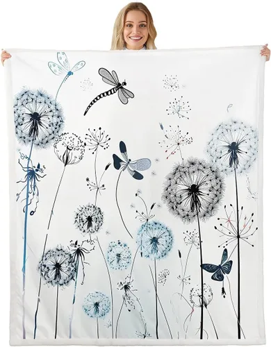 Miniatura 9 de Manfei Manta de diente de león rosa, manta de flores en acuarela para sofá, manta de cama floral botánica para niños y niñas, decoración