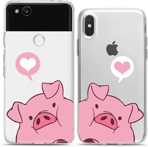 Miniatura 8 de Fundas a juego para parejas compatibles con iPhone 16 15 14 13 12 11 Pro Max Mini Xs X 6s 8 Plus 7+ Xr 10 SE 5 Pink Coon Pigs Kawaii Funda de Pareja