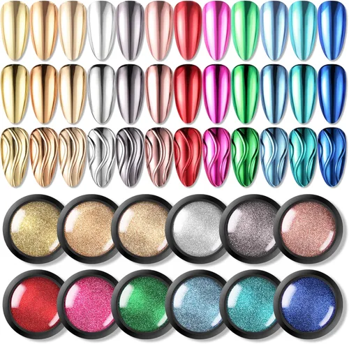 Miniatura 15 de BORN PRETTY Polvo de uñas cromado, polvo cromado holográfico de espejo metálico de perla blanca para uñas, kit de polvo de pigmento con purpurina