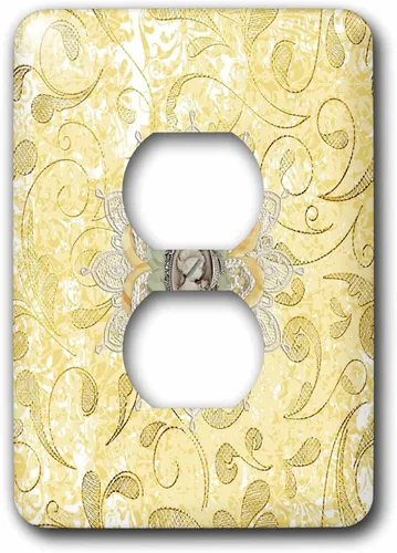 3dRose Image of Cameo in Gold, Yellow Lace Flora Design 2 plug outlet cover