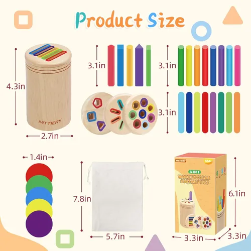 Miniatura 4 de Juguetes Montessori 4 en 1 para niños de 2, 3 y 4 años, juguetes de madera para clasificar colores para niños pequeños de 1 a 3, actividades