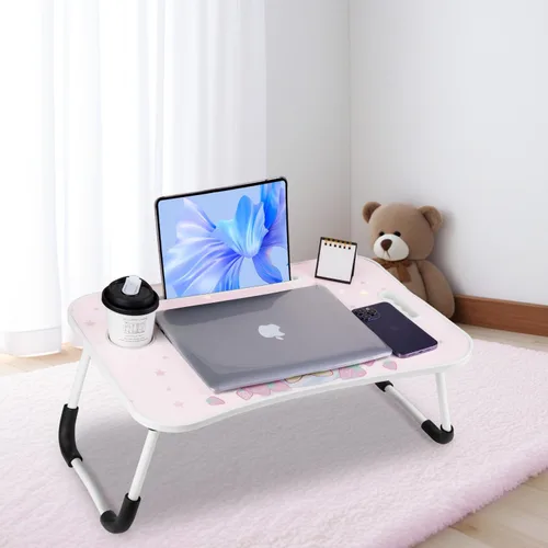 Miniatura 3 de Escritorio kawaii plegable para laptop, mesa de escritorio Kawaii, bandeja de desayuno plegable, soporte de lectura para cama, sofá, suelo (rosa)
