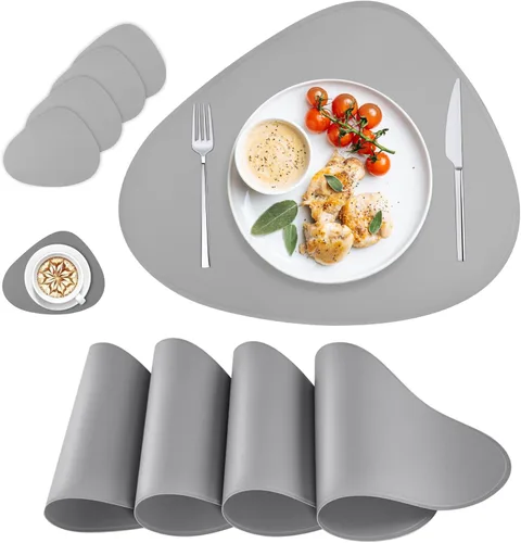 Juego de 4 manteles individuales de cuero, ovalados de piel sintética para mesa de comedor, lavables y lavables, resistentes al calor, manteles