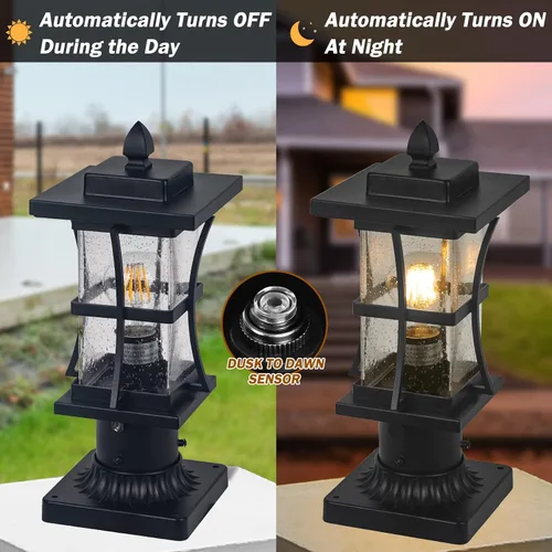 Miniatura 4 de Lámpara de poste para exteriores del atardecer al amanecer con base de montaje tipo muelle - Iluminación de poste negro para exteriores, linterna
