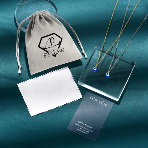 Miniatura 5 de PPJew Collar con dije de amuleto de ojos azules, collar con dije de amuleto de ojo turco con protección de cábala, ajustable, delicada, joyería