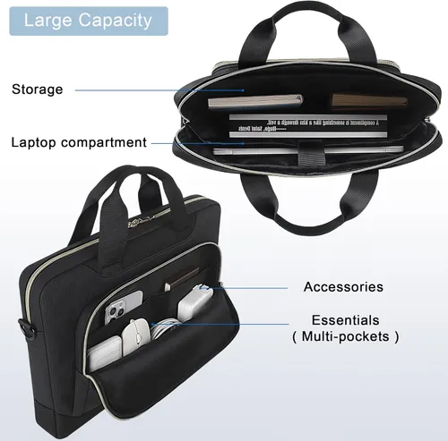 Miniatura 5 de DOMISO Bolsa para portátil de 15 a 15.6 pulgadas, maletín de negocios impermeable con correa de carrito para maleta, se adapta a computadora de 15.6