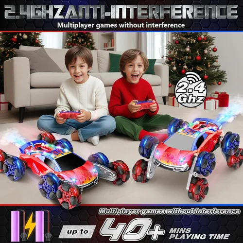 Miniatura 3 de OSIMILY Auto de control remoto 8WD, auto de acrobacias RC con detección de gestos de 2.4 GHz, auto RC con rotación de pulverización fría con luces