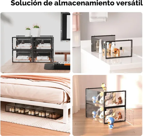 Miniatura 6 de Foluck Caja de almacenamiento de zapatos, paquete de 15 organizadores de zapatos apilables de plástico transparente para armario, diseño entrelazado