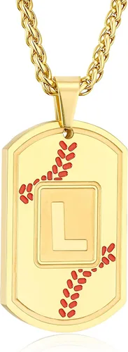 Miniatura 11 de Fervia Graduation Gifts - Baseball Initial Necklace for Men Dog Tag Stainless Steel Letter Pendant Sport Baseball Athletes Jewelry Christmas