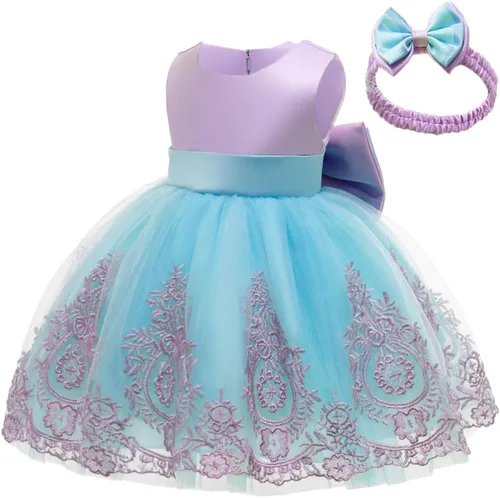 Miniatura 3 de CMMCHAAH - Vestidos de fiesta y concurso, con encaje y bordado, con lazo, tutú y diadema, para bebés y niñas, tallas 0-6T