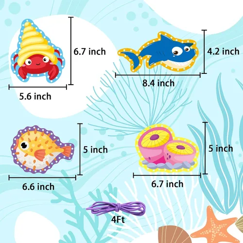 Miniatura 3 de Tarjetas de costura de animales marinos para niños, paquete de 12 tarjetas de costura con temática de tiburón, ballena, océano, decoración